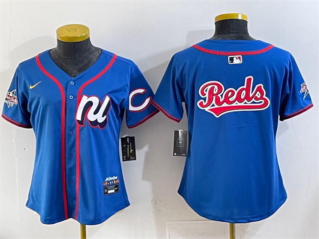 Women's Blue National League Cincinnati Reds Team Big Logo 2025 All-Star Edition Limited Stitched Baseball Jersey(Run Small)